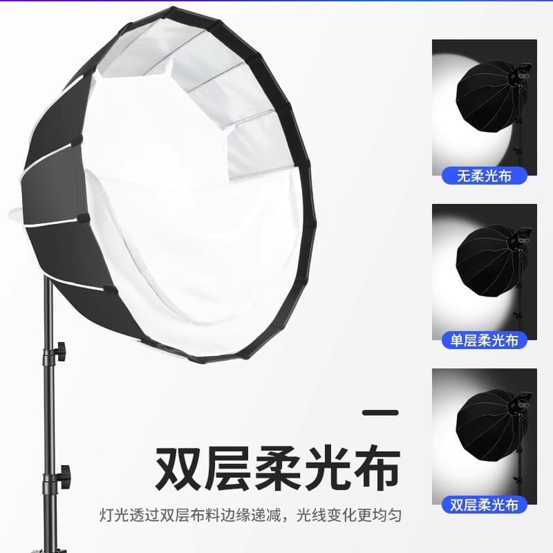 [Double Deep Parabolic Grid] Streamer Dedicated Live Fill Light, Quick-Install Deep Parabolic Softbox for Live Streaming