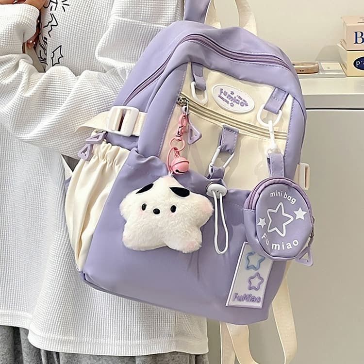 Summer 2024 star-pattern backpack, Japanese cute ins soft pastel small girl fresh versatile outing backpack