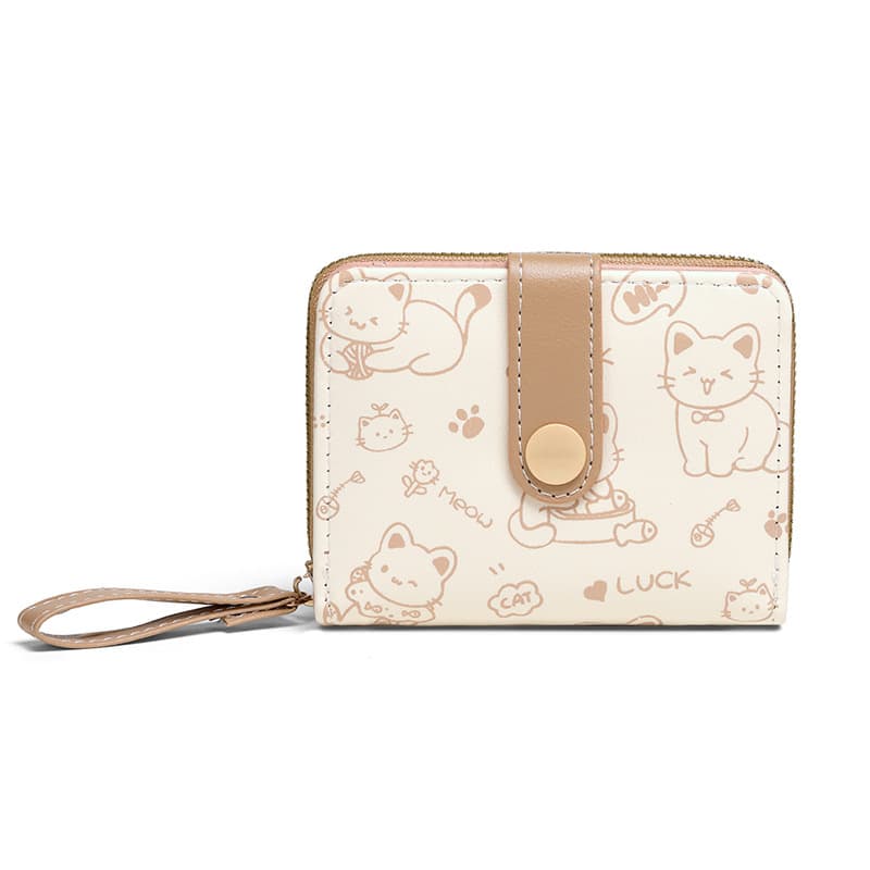 Simple Cute Kitten Japanese Style Women's Buckle Change Holder Portable Belt Women's Multifunctional Short Wallet