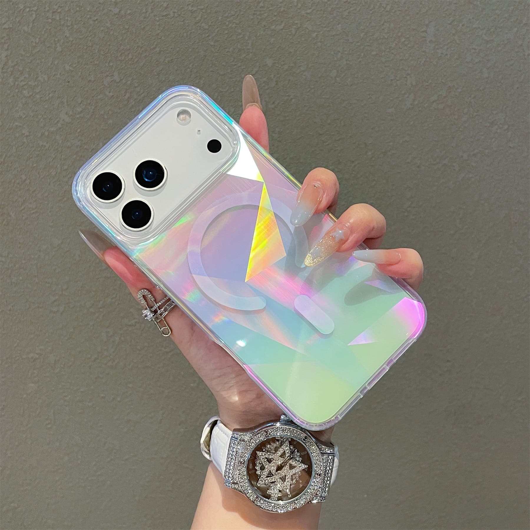 Compatible with iPhone 17 Pro Max Case, Apple 16 Glossy Color Plated Diamond Grid Magnetic 15 Pro Protective Cover