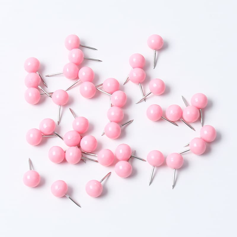 Factory Direct Bulk Cherry Blossom Pink Plastic Pins, Cork Board Marking Map Tacks, Fixing Office Ball Round Pins