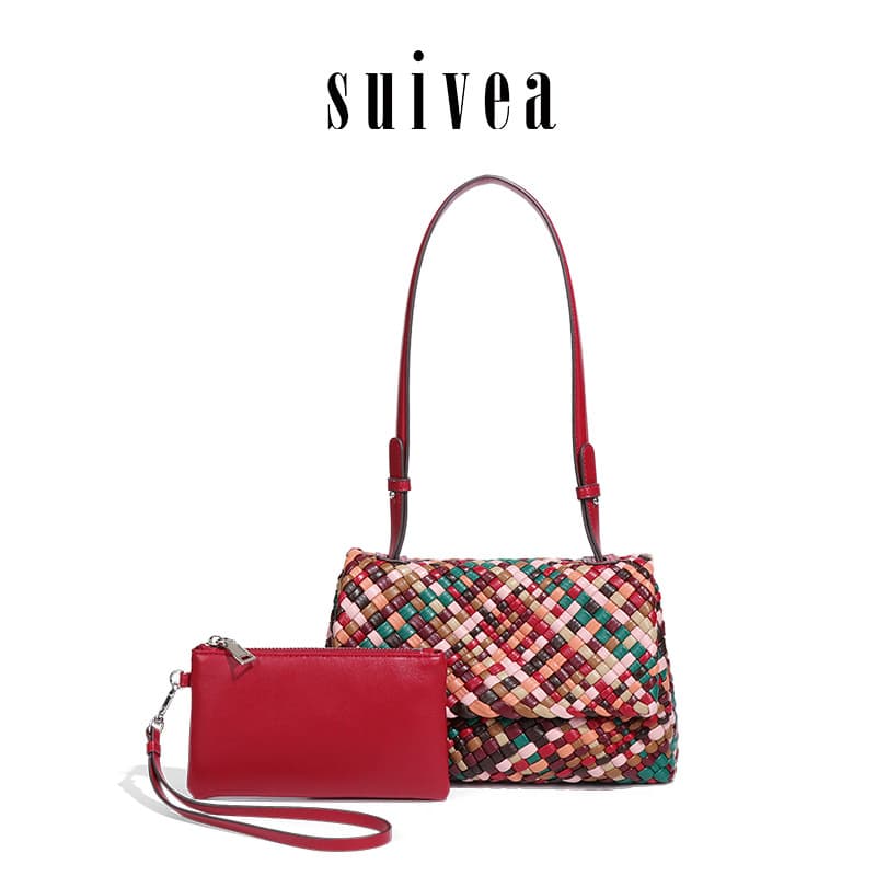 Original design colorful hand-woven bag OEM custom contrast color niche flip shoulder bag baguette bag