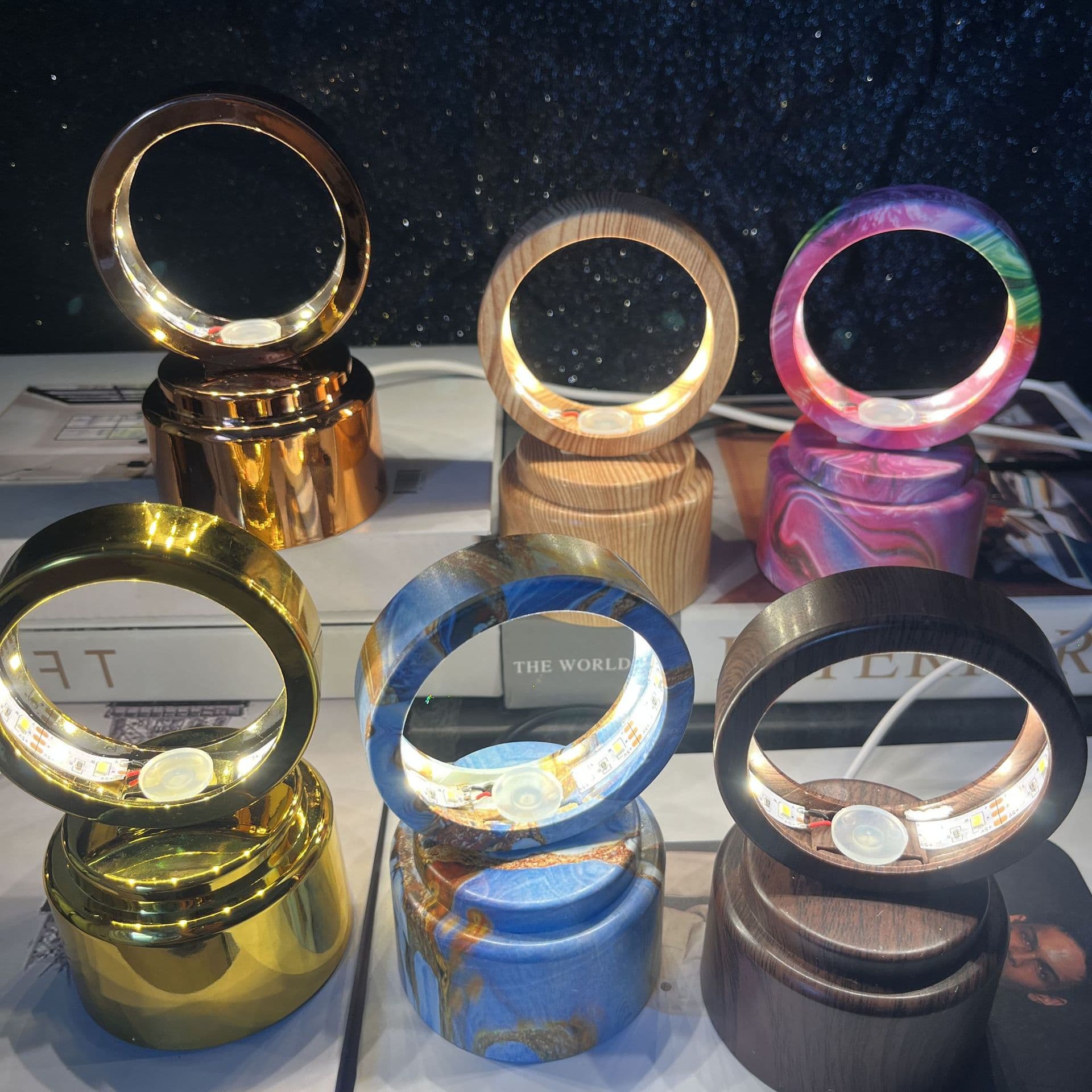 Factory Direct 3D Laser Engraved Crystal Ball Rotating Light Base Glowing Night Light LED Music Box Creative Gift Wholesale