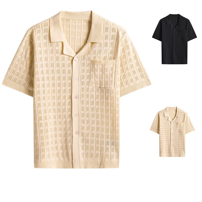 Summer Export Turn-down Collar Short-sleeve Sweater European and American Couple Fashion Knit Shirt Men's Casual Button Cardigan Polo