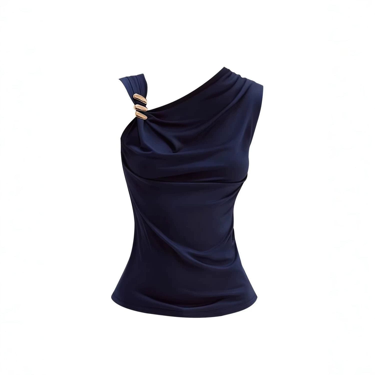 Temperament Hot Girl Irregular Structure Slant Collar Vest Women's Summer Niche Design Metal Buckle Slim Fit Top