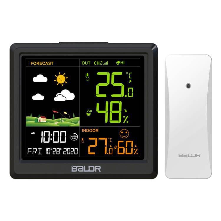 New Cross-Border Wireless VA Color Screen Weather Station Temperature Humidity Weather Forecast Alarm Clock High Temperature Alert Drop Shipping