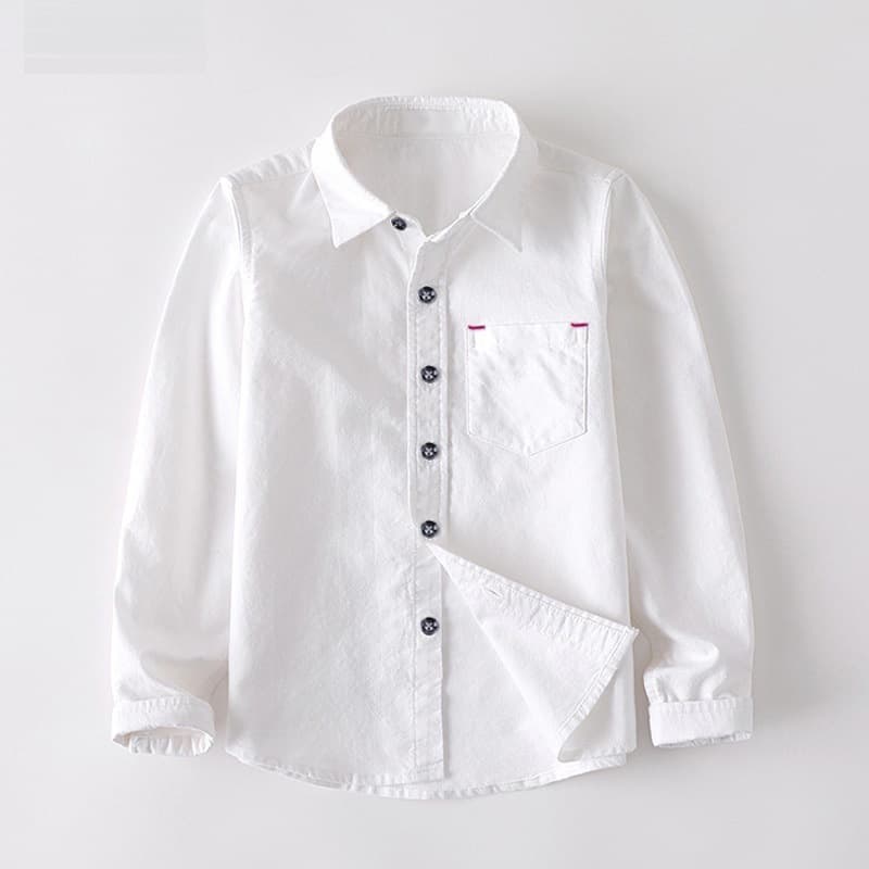 Boys White Long-Sleeve Shirt 2025 Spring New Student Uniform White Performance Shirt