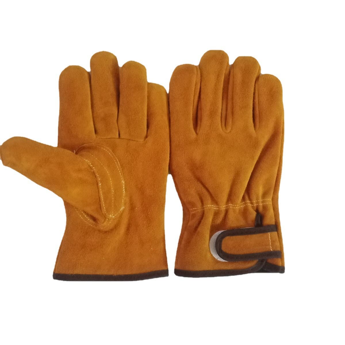 Two-Layer Cowhide Oven BBQ Heat Resistant Gloves, High-Temperature and Abrasion Resistant with Sweat-Absorbent Liner and Magic Buckle