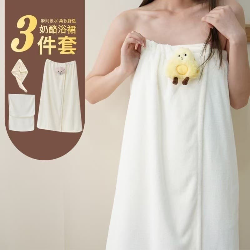 New Cheese Cloud Cartoon Bath Dress Coral Fleece Wearable & Wrap Large Size Towel Wrap Top Absorbent Tube Top Bath Dress
