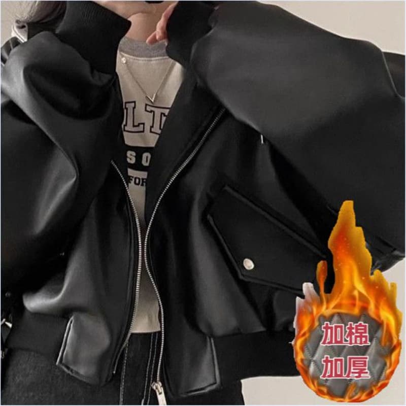 Korean style high-end black PU leather jacket for women, new spring style, unique and versatile, sexy biker jacket top