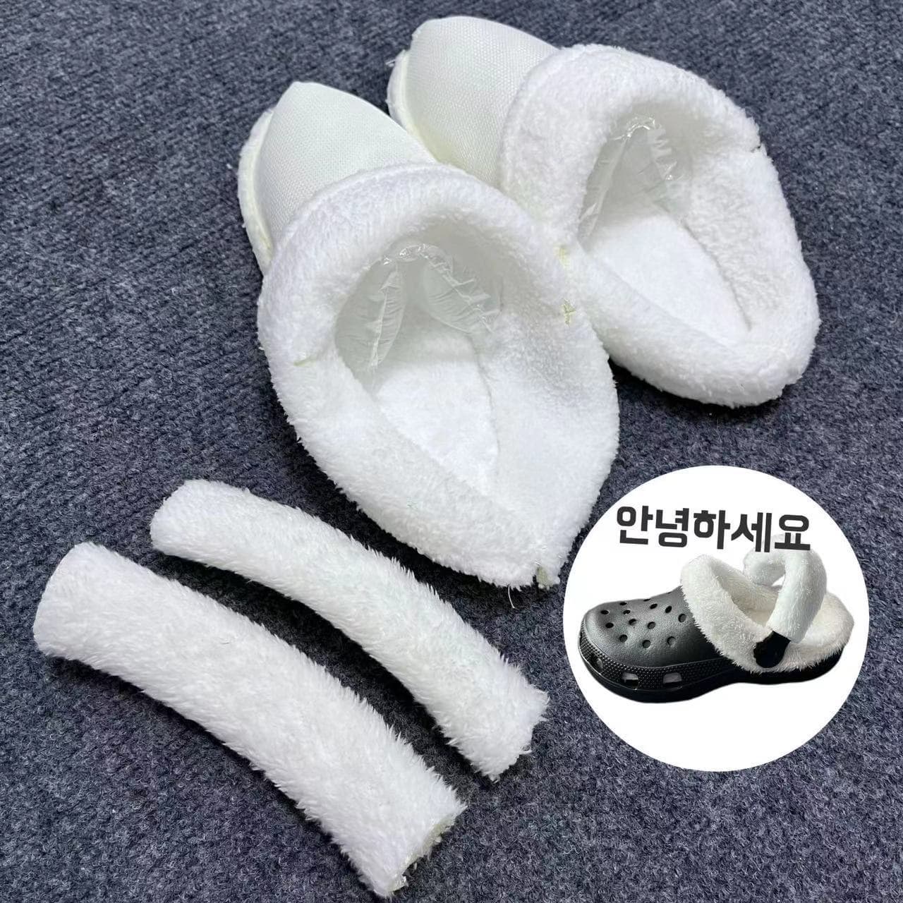 Crocs with fleece lining, winter warm shoe covers, thickened soft fleece covers, removable cotton covers, and fluffy inner lining wholesale.