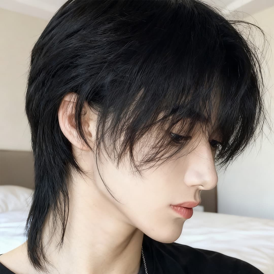 Men's Cosplay Synthetic Full Head Wig Long Straight Hair Wolf Tail Realistic Hair Fiber Universal for All Skin And Face Types