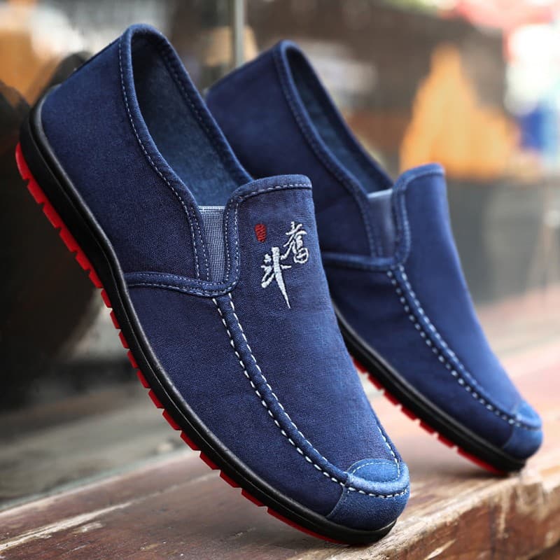 Men's Anti-Slip Wear-Resistant Bean Shoes, Slip-On Soft Sole Comfortable Casual Canvas Shoes, Old Beijing Cloth Work Shoes