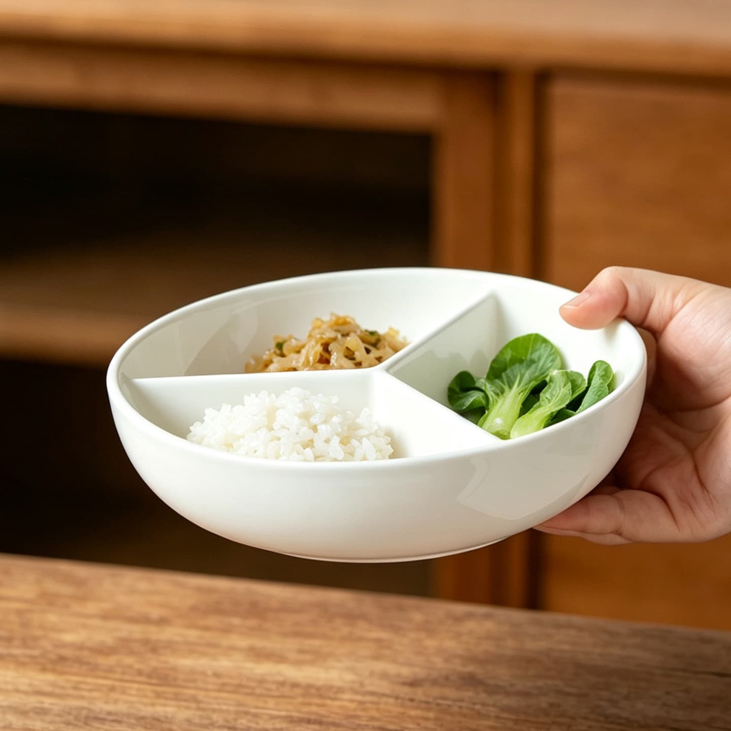 [Pure White Divided Plate] 7.8-inch Ceramic Portion Control Plate for Meals, Side Dish Plate, Kitchen Home Use, Steaming Dish Plate
