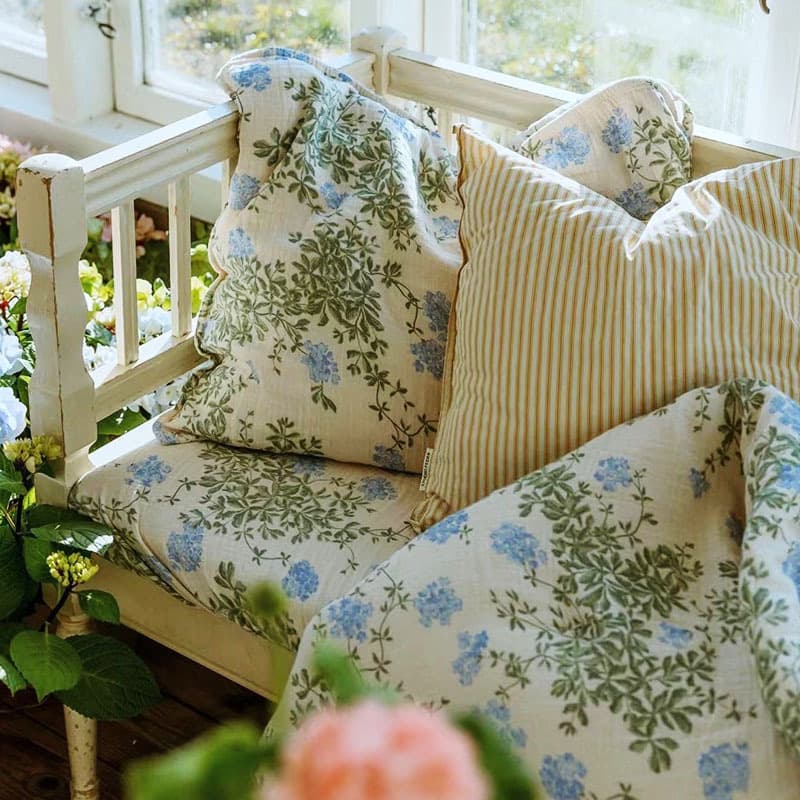 New Bedding Set 4-Piece Ins Style Baby Cotton Bedding Blue Jasmine Gauze Bedding Children's Fitted Sheet Pillowcase