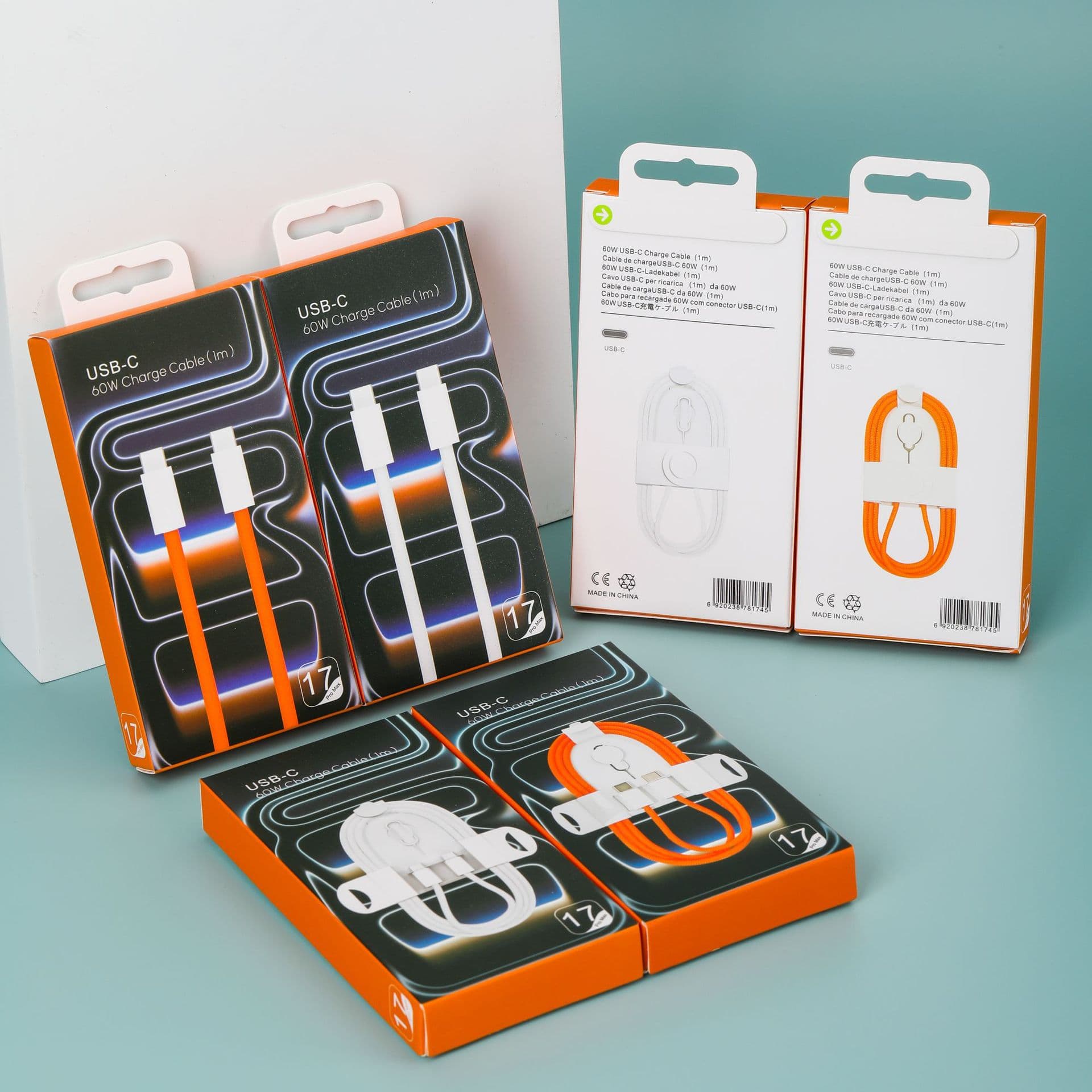 Apple 17 16 mobile phone fast charging cable packaging iPhone 17 orange charging cable paper hook packaging box ready stock wholesale