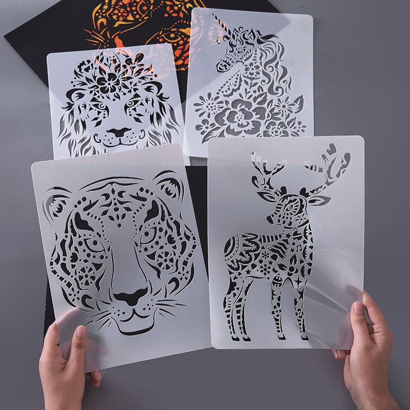 YUELU Cross-border Hot-selling Drawing Template Personalized Scratch Art Template Creative Animal Theme Lace Ruler