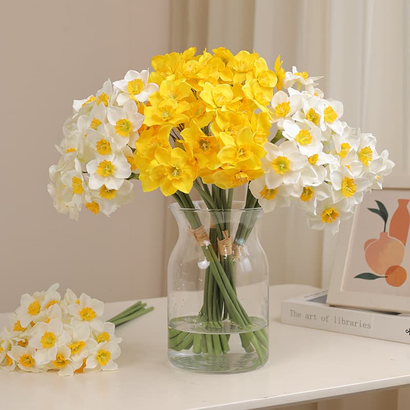 Artificial flower narcissus handwritten bouquet, wedding hand-held artificial flower, home decoration, table photography, silk flower, artificial flower