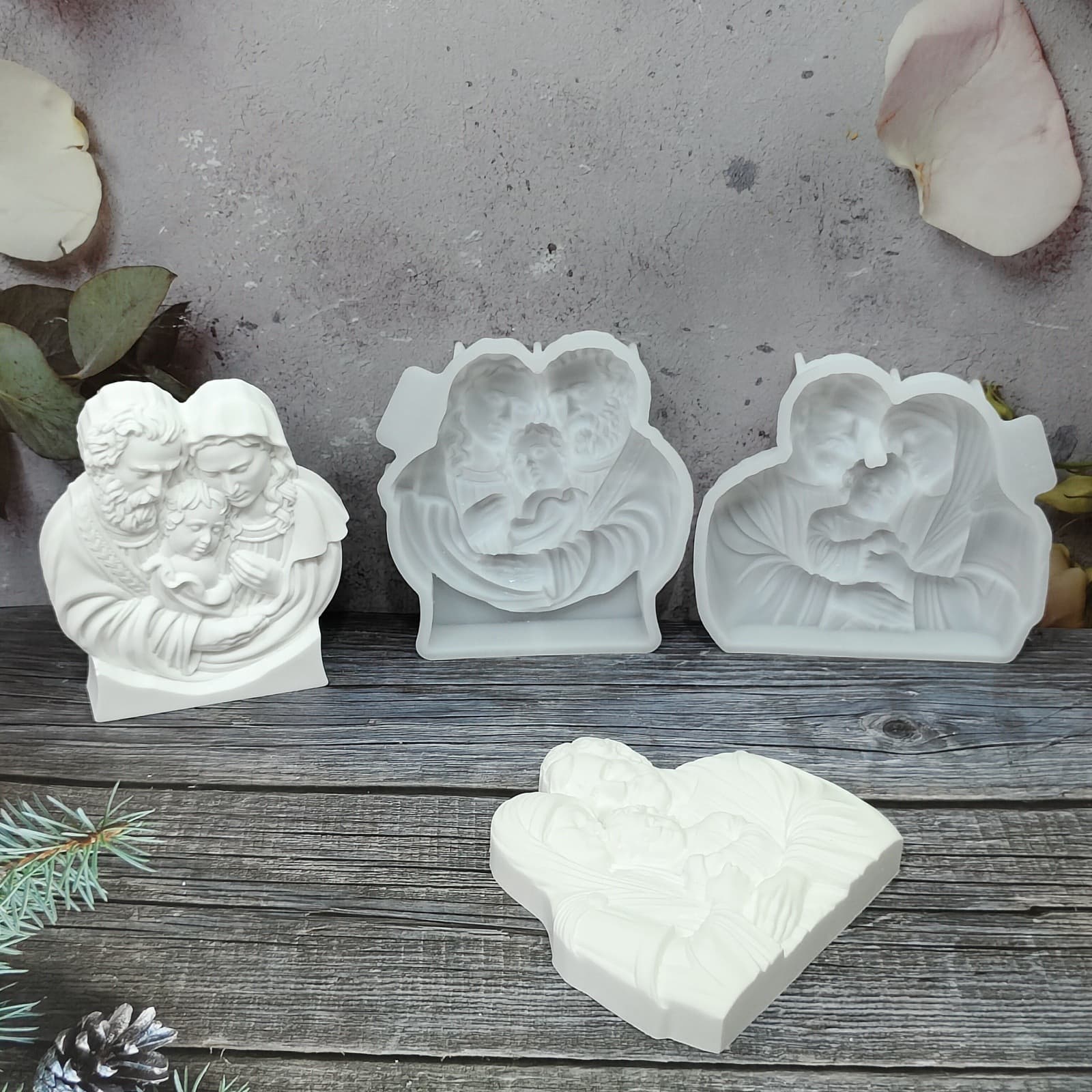 S2915+S2916 Semi-3D Family Ornament Decorative Cement Plaster Mold DIY Silicone Mold