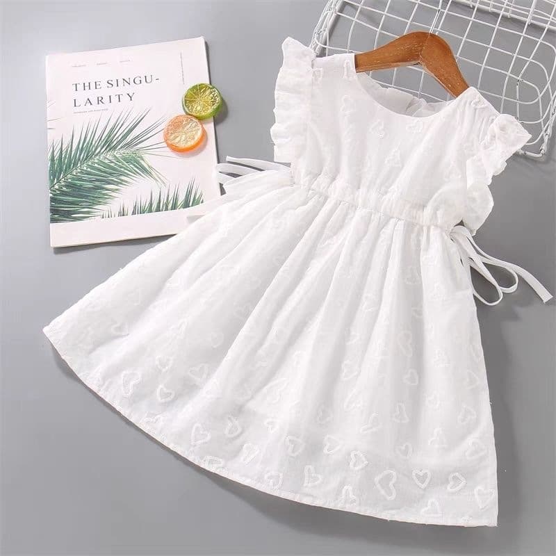 Girls Summer New Cotton Dress Children White Vest Princess Skirt Trendy Baby Flutter Sleeve Dress