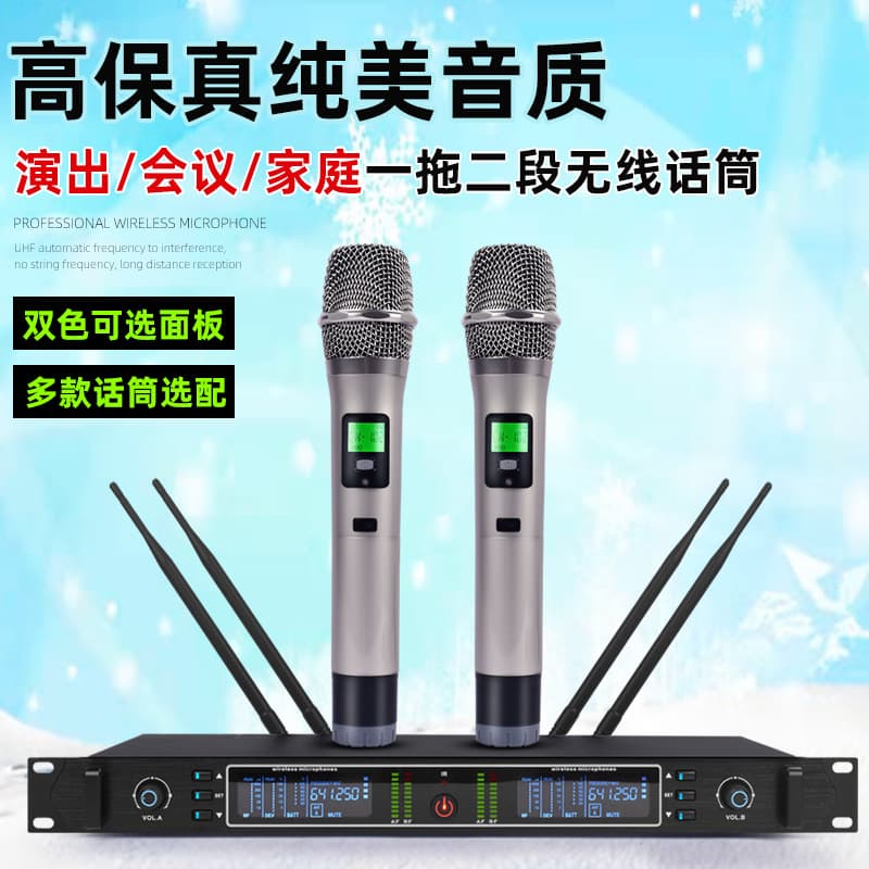 Wireless Microphone Set 1-to-2 UHF Microphone for KTV, TV, Karaoke, Stage, Conference, Professional Use