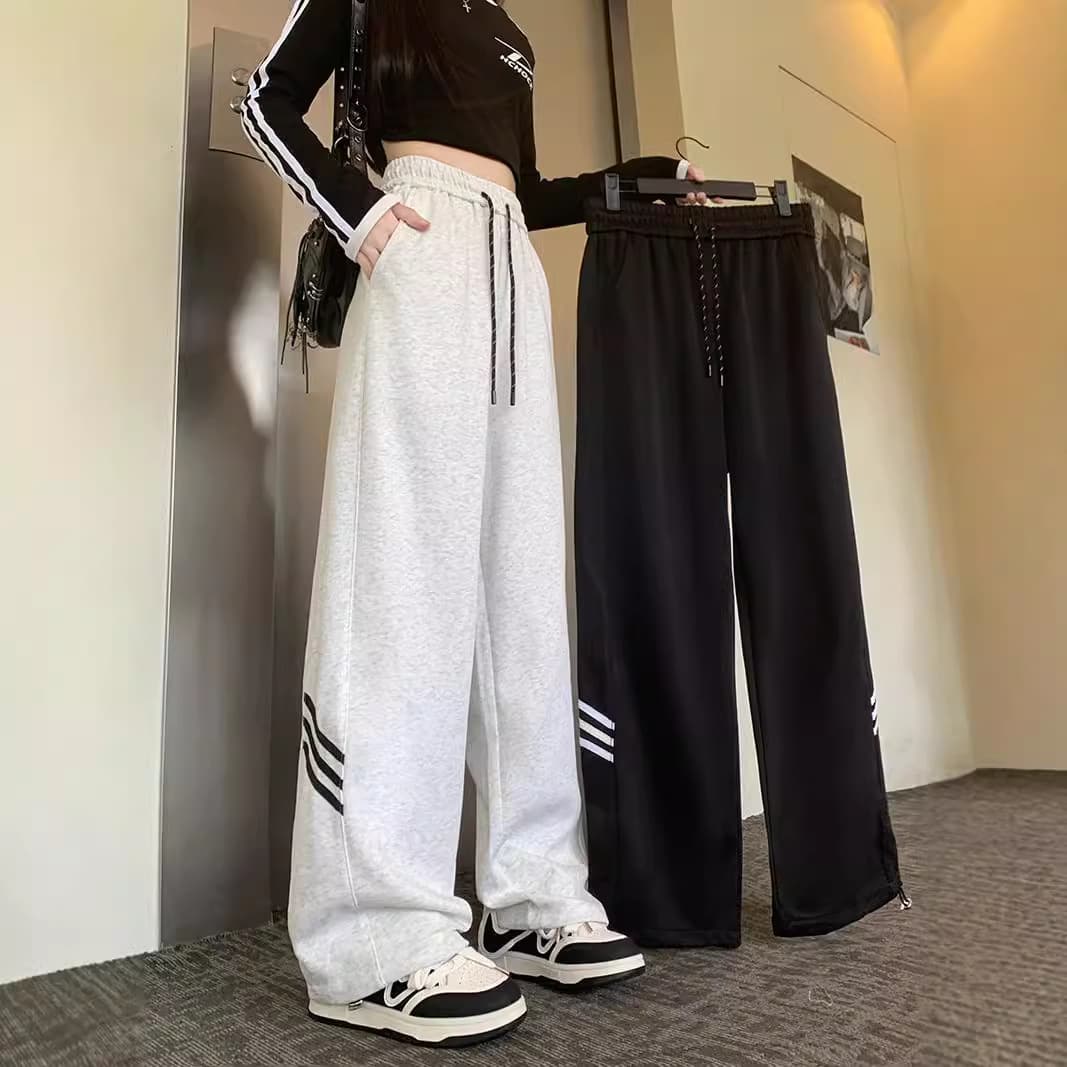 Autumn new three-stripe pants for women, trendy brand loose straight casual trousers ins drapey sports pants for women