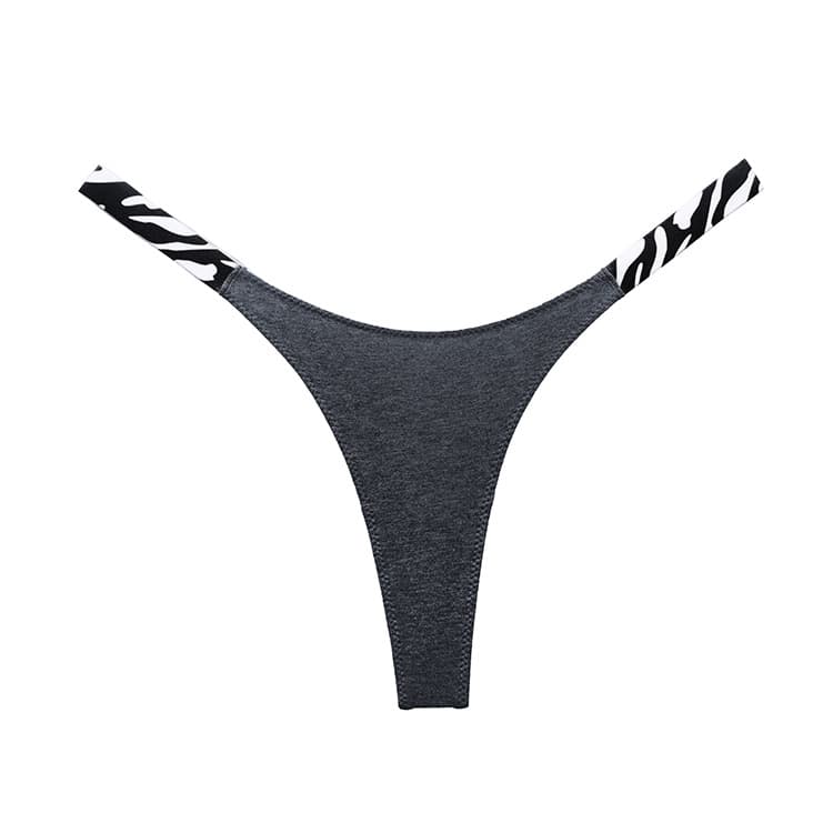 1052T Pure Cotton European and American Style AliExpress Women's Thong, Comfortable Wide Elastic Band Zebra Leopard Print Side Straps High Cut Thong