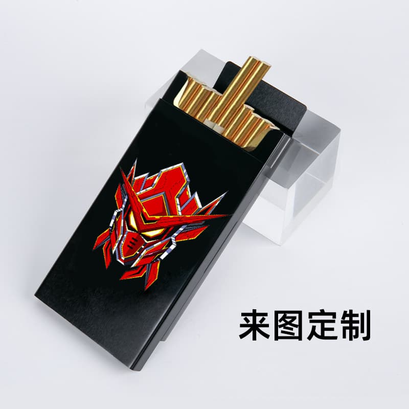 Aluminum alloy slide-top cigarette case for slim cigarettes, auto-pop top, 20-count, customizable UV printing