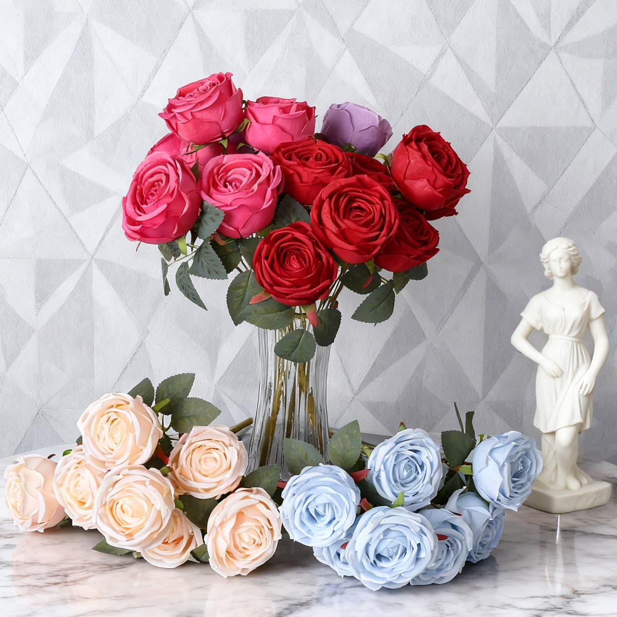 7-Head Artificial Princess Rose Bouquet Photography Prop Ornament Wedding Hotel Decoration Fake Flower Bouquet