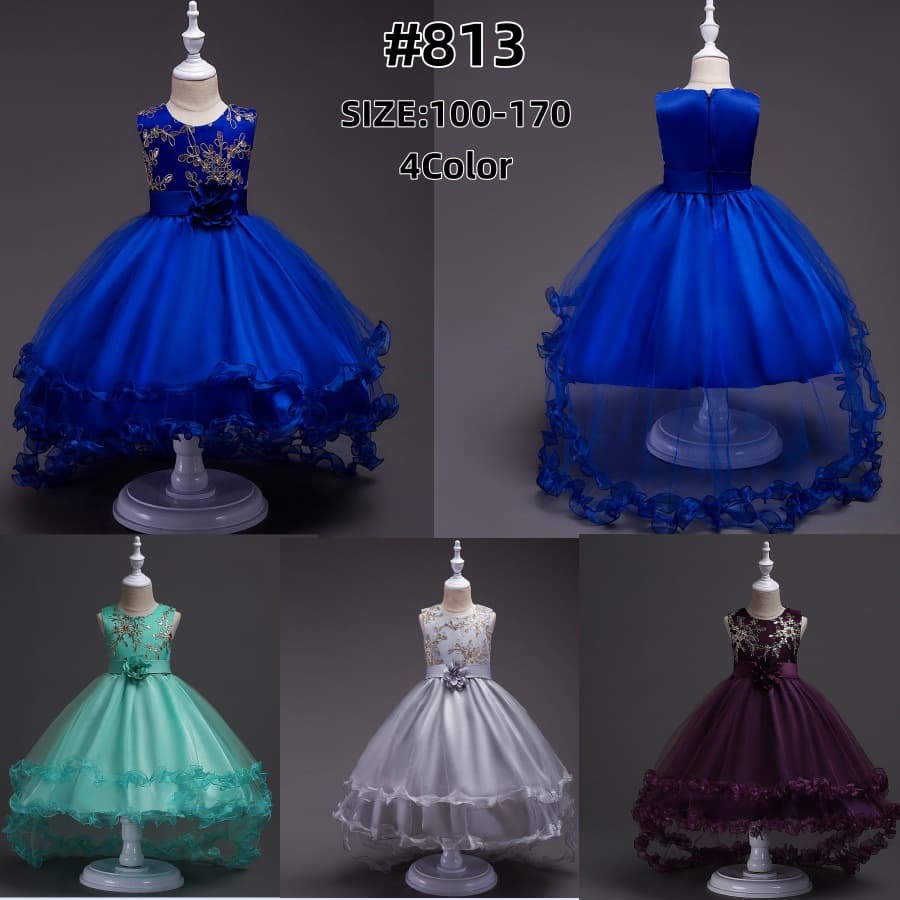 New Children's Dress Catwalk Train Gown for Middle and Older Kids Flower Princess Dress with Sequins Embroidery Kids Dress Drop Shipping