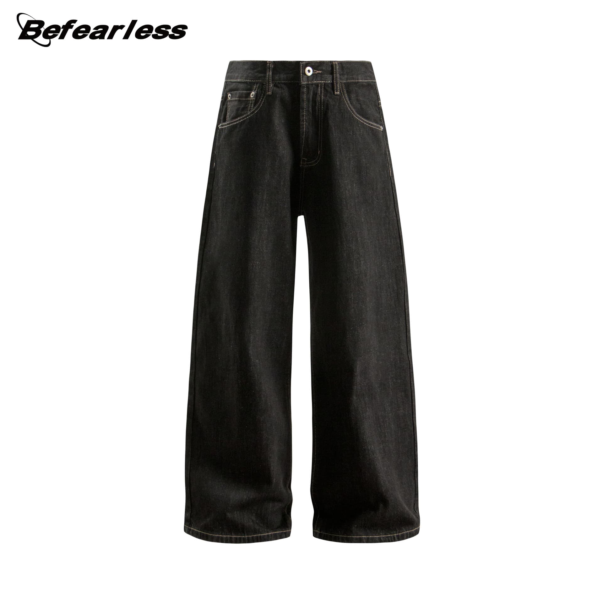 befearless American Retro Raw Denim 14.5oz Jeans Streetwear Loose Wide-Leg Casual Trousers