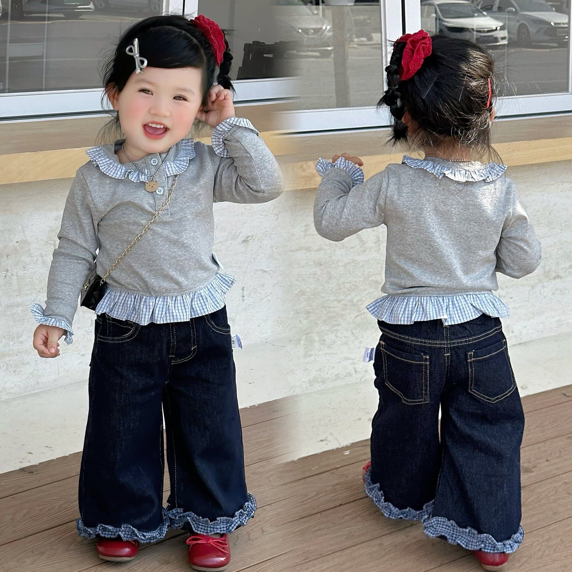 Girls Casual Set Spring 2026 New Stylish Children's Long Sleeve T-Shirt Jeans Spring Autumn Baby Girl Clothes