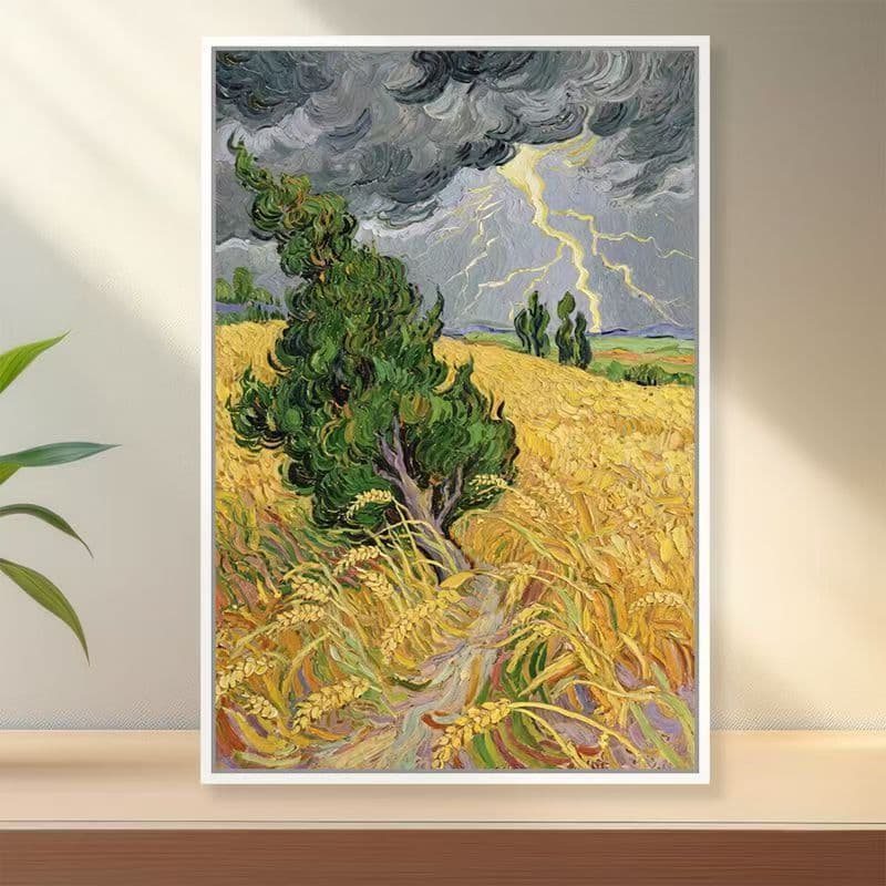 Storm Clouds Lightning Wheat Field DIY Digital Oil Painting by Numbers Kit for Adults, Stress Relief Art, Living Room Decorative Wall Art