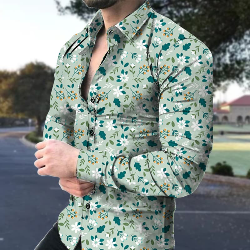 EBAY Amazon wish independent station spring and autumn new men's casual long-sleeved floral shirt