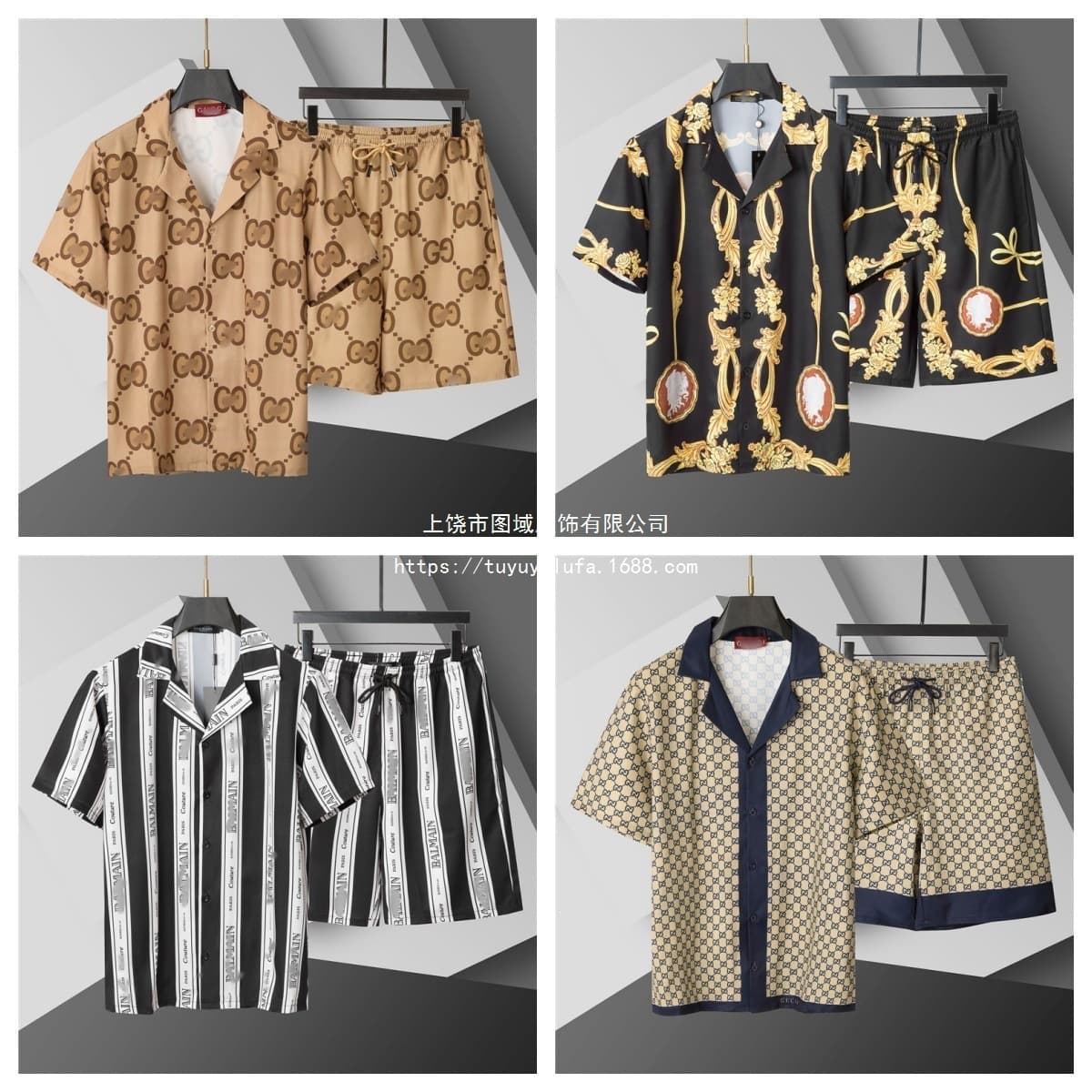 Cross-border 2025 New High Quality European Style Shirt and Shorts Set Loungewear Ice Silk Men and Women Wear Out