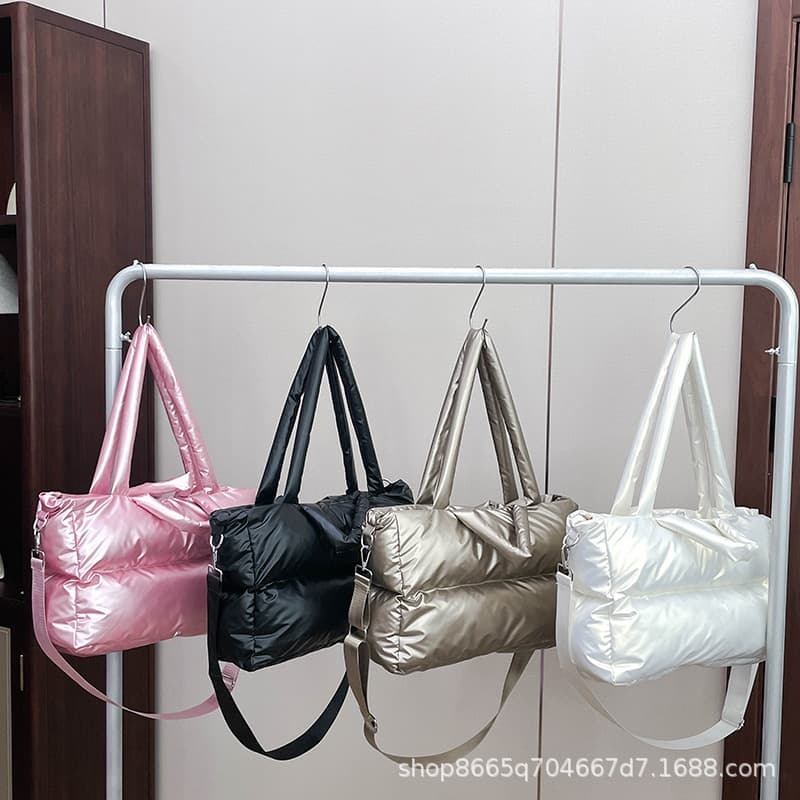 Cross-border Wholesale Women's Puffer Down Cotton Space Tote Bag Adjustable Single Shoulder Crossbody Bag Commuter Handbag