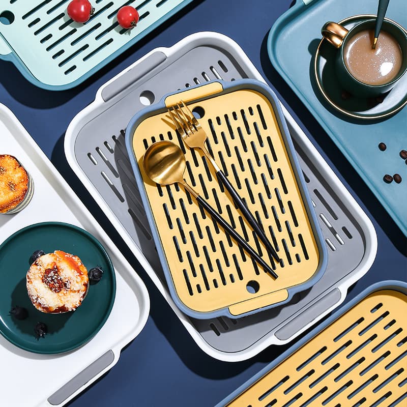 Cup Drip Tray, Home Living Room Double Layer Rectangular Tray, Tea Tray, Fruit Tray, Plastic Creative Dinner Plate