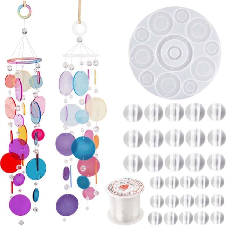 DIY Crystal Resin Casting Mold Amazon Wind Chime Mold Round Pendant Silicone Mirror Mold Cross-border