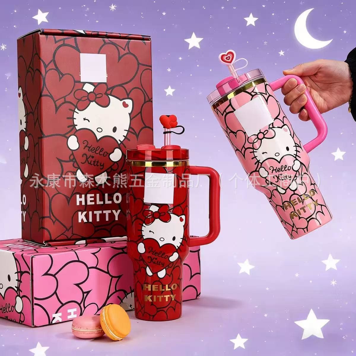 New Sanrio Car Cup 40oz Handle Straw Tumbler Portable Stainless Steel Stanley Insulated Cup Car