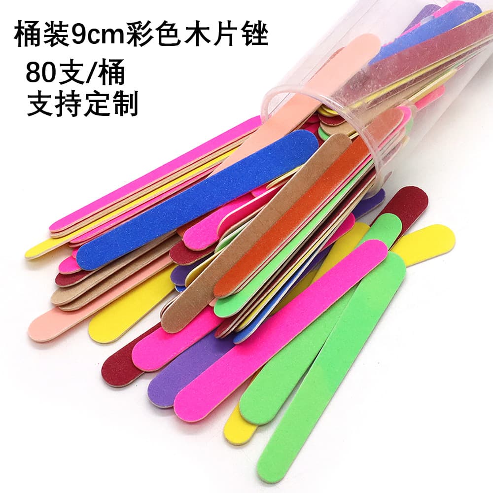 80 pieces/barrel 9cm colored wood chip file manicure double-sided polishing nail file wearing nail tool small rubbing strip can