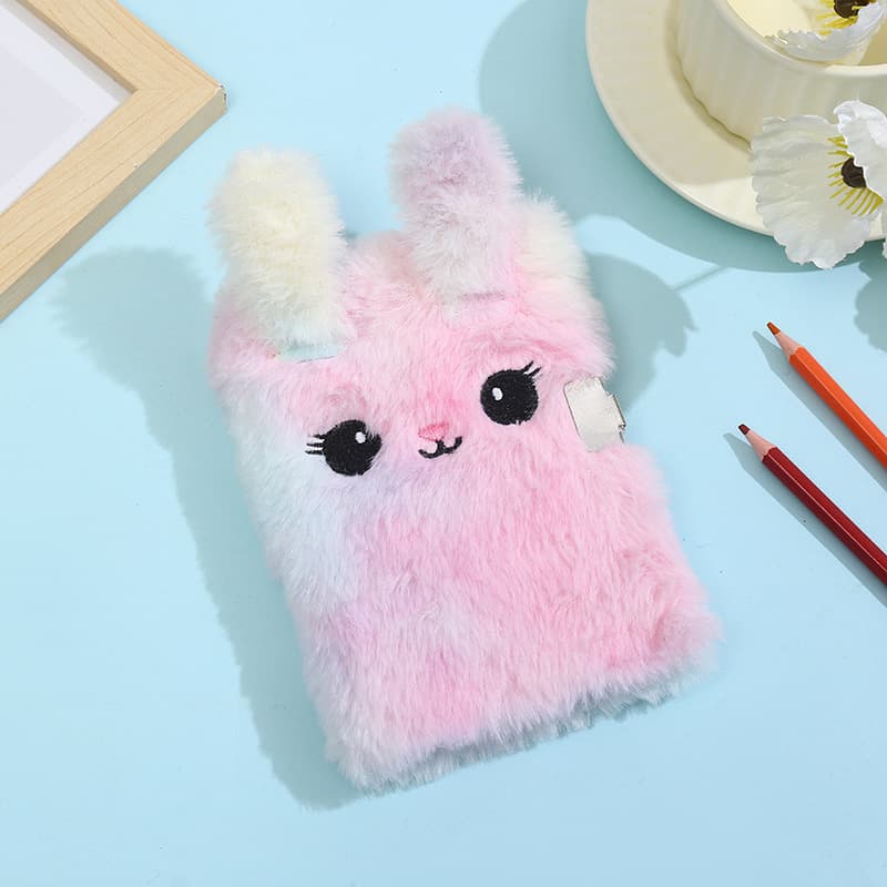 Cartoon Plush Notebook Cross-border A6 Girl's Plush Notebook with Lock Diary Student Prize Journal