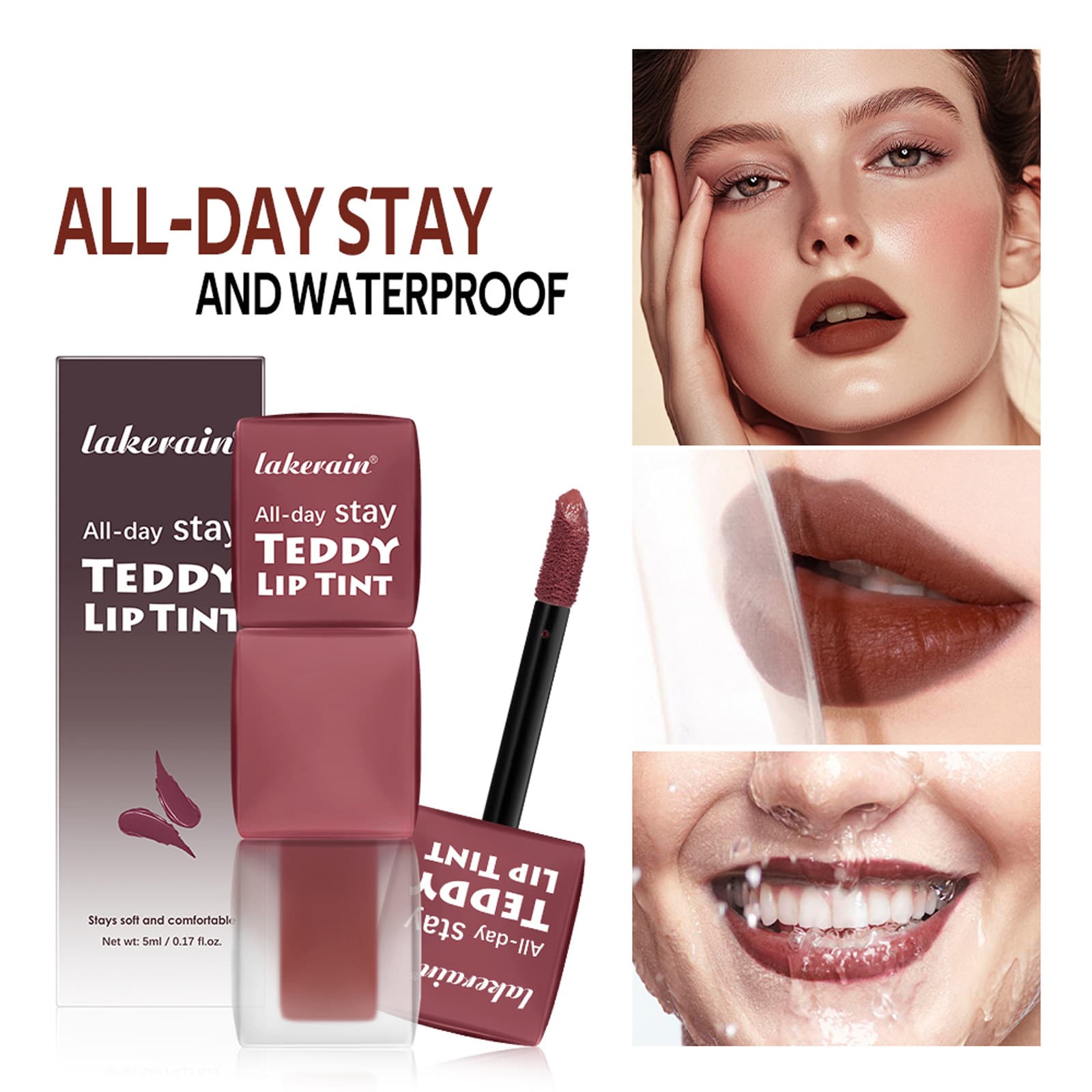 Cross-border Cosmetics lakerain Teddy Lip Gloss Long-lasting Color Waterproof Non-smudge Matte Teddy Lip Gloss