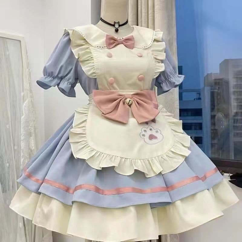Cat Restaurant Lolita Cute OP Short Sweet Plus Size Maid Outfit Chubby Girl Sweet Style Dress Apron