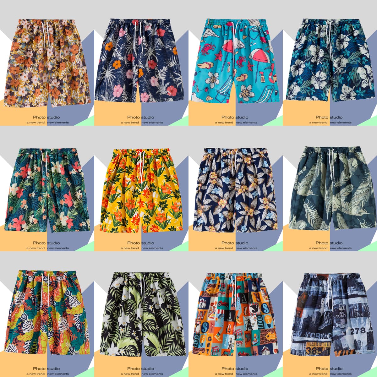 Trendy Beach Shorts for Men Summer Casual Retro Print Loose Swim Shorts Quick-Dry Ice Silk 5-Point Pants