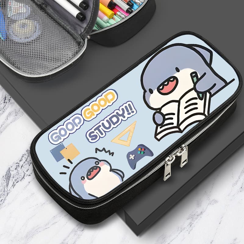 Fifi Shark Large Capacity Pencil Case for Girls Elementary School Students Cartoon Cute Little Shark Kids Boys Storage Pencil Box