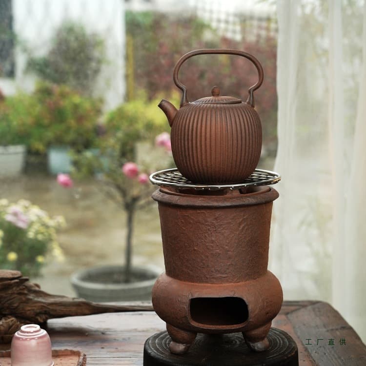 Chinese Retro-Style Coarse Ceramic Charcoal Stove for Gongfu Tea, Portable Outdoor Tea Brewing Furnace
