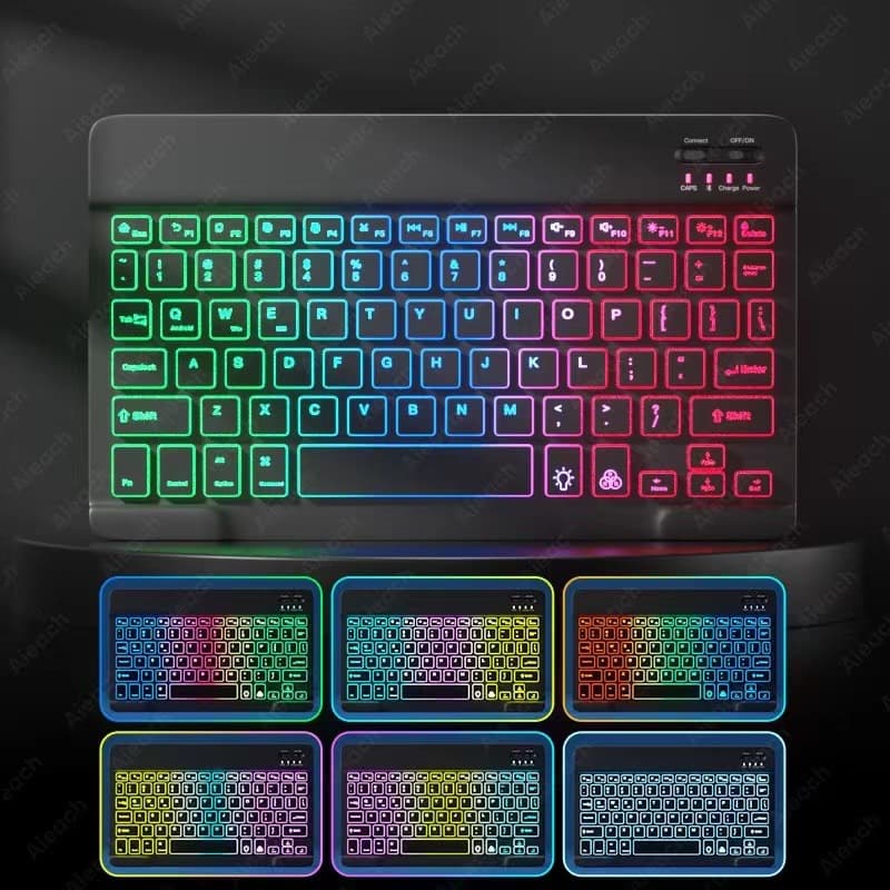Bluetooth Keyboard for iPad, Tablet, Laptop 10-inch RGB Backlit with Colorful Lights, Bluetooth Keyboard and Mouse