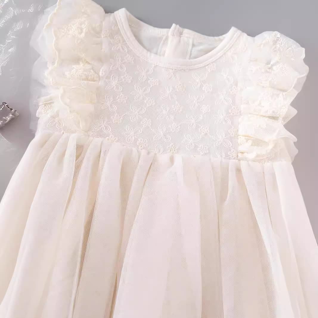 New Summer Lace Mesh Princess Dress for Kids, Pure Cotton Baby Dress for 100 Days and First Birthday, Girls' Birthday Gown