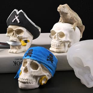 Halloween Pirate Skull Candle Mold, Haunted House Decoration Lizard Skull Figurine Silicone Mold