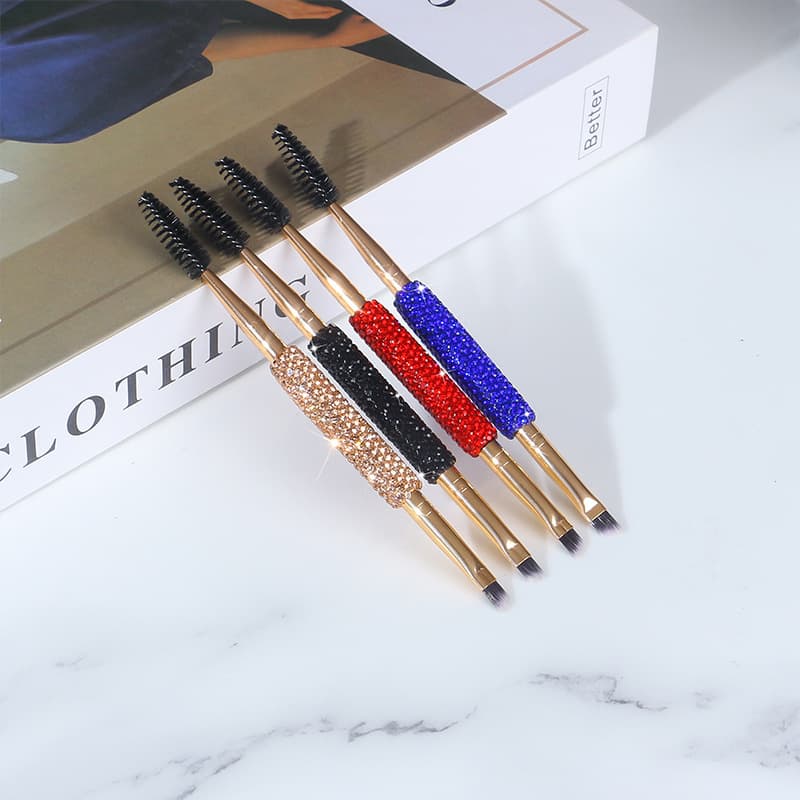 Crystal-Studded Eyebrow Brush Spiral Brush, Single Pack, Dual-Ended Angled Flat Head Eyelash Brush, Eyebrow Grooming & Shaping, Portable Makeup Brush